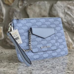 Michael Kors Jet Set Logo Large 2 In 1 Card Case Wristlet Blue